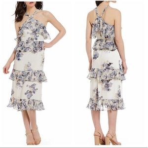Gianni Bini Halter Neck Ruffle Floral Midi Dress